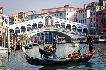 dva, Černá, kánoe, most rialto, Itálie, Benátky, rialto, grand canal, gondola, voda, veneto