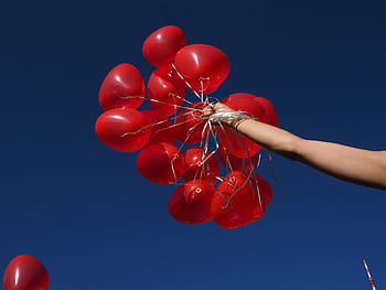 person, holding, helium balloons, balloons, detention, arm, hand, rise, upgrade, fly, heart