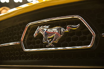 selective, focus photography, yellow, ford mustang emblem, mustang, logo, horse, running, ford, ford mustang, brand