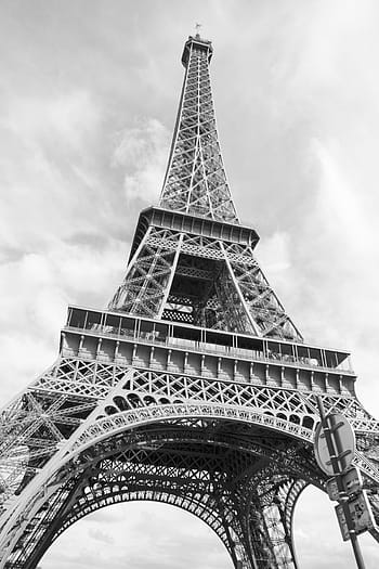 eiffel tower, paris, paris, france, tower, black and white, structure, architecture, pattern, steel, sky, large