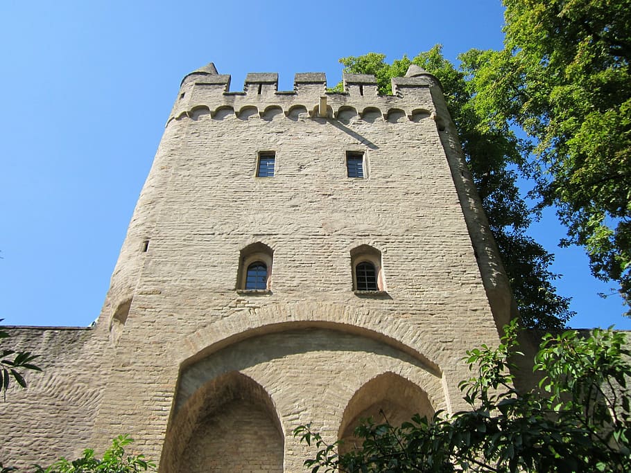 heidentuermchen, Speyer, torony, épület, történelmi, elülső, épülethomlokzat, külső, építészet, ívek, várszerű