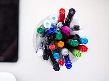 colorful, pen, marker, art, drawing, school, office, supplies, white, table, work