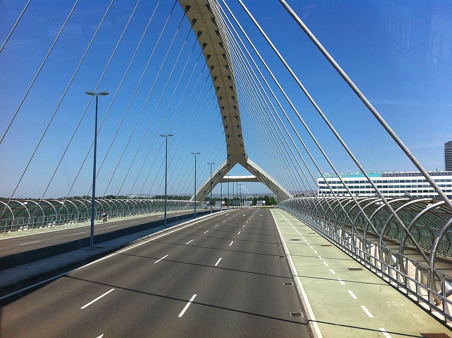 saragossa, Španělsko, most - mužská konstrukce, visutý most, architektura, usa, ocelové lano, nebe, slavné místo