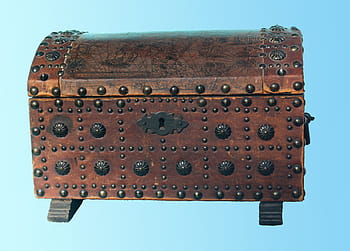 Treasure Chest, Box, Decoration, chest, isolated, light blue, brown, old-fashioned, single object, studio shot, pattern