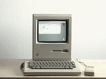 zapnutý bílý počítač, otočil, počítač, monitor, macintosh, technologie, stará škola, vinobraní, retro, myš, klávesnice