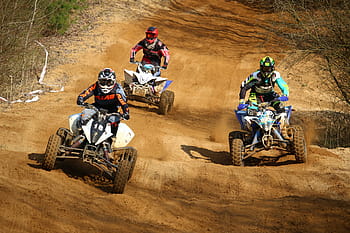 three, man, racing, hill, motocross, cross, quad, atv, race, all-terrain vehicle, sand
