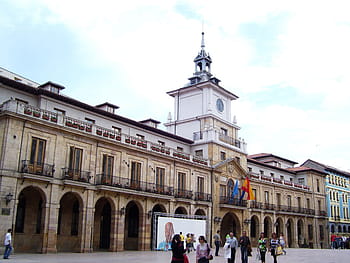 oviedo, radnice, Španělsko, budova, fotky, vláda, veřejná doména, architektura, Evropa, náměstí, lidé