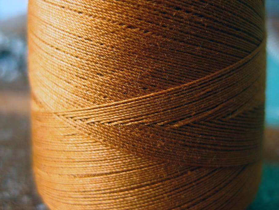 yarn, thread, cord, sew, bobbin, coiled, yellow, brown