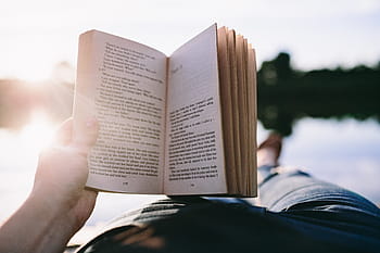湖、 本を読んで、 夏、 休憩、 本、 リラックス、 時間、 夕方、 マジックアワー、 本を読んでいる女の子、 本を読んでいる人