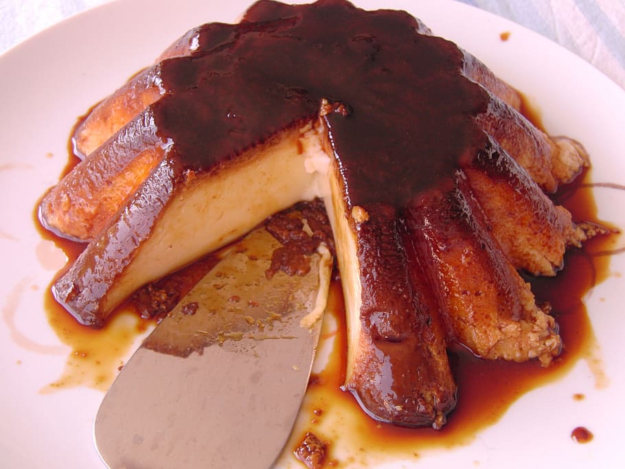 flan, dessert, sweet, cake, brown