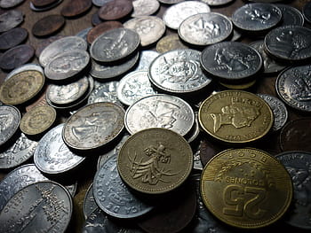 kolekce mincí různých mincí, mince, peníze, finance, centů, hotovost, banka, měna, bohatství, investice, dolar