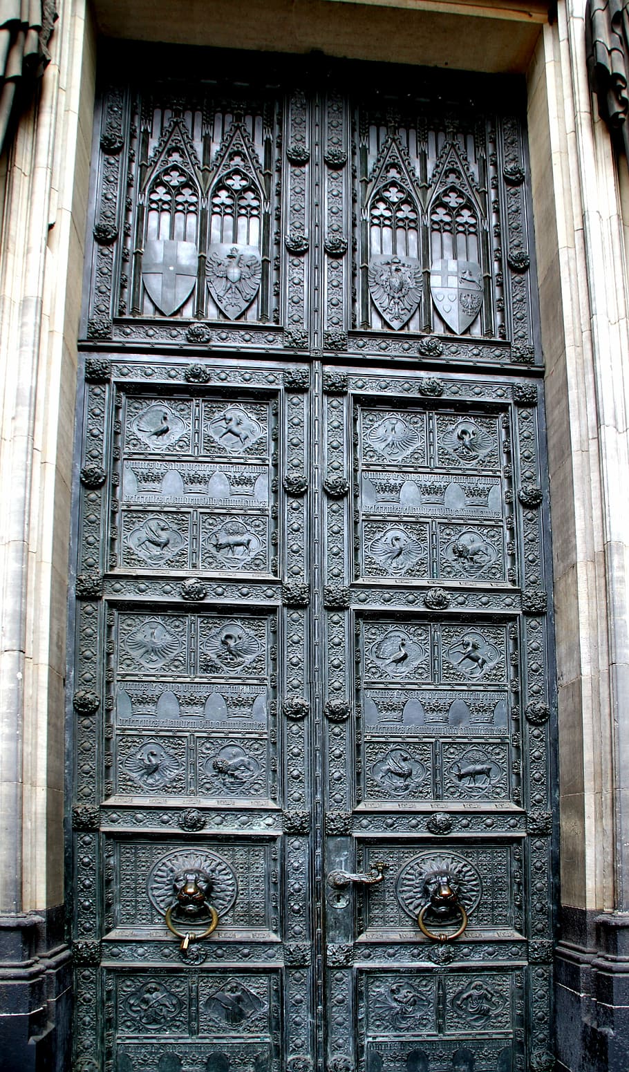 dom, portál, Kolín nad Rýnem, dveře, kov, historicky, starý, dům uctívání, vstup, Německo, architektura