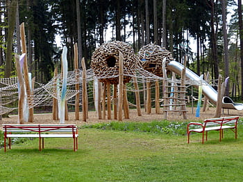 panche di legno rosse, terreno di gioco, giocare, area di gioco dei bambini, dispositivo di gioco, bambini, scalata, tempo libero, Rete, salire, corde