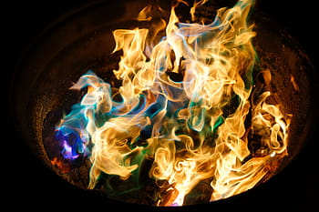 close-up of fire, fire, flame, charcoal, ash, smoke, heat, bonfire, campfire, camping, night