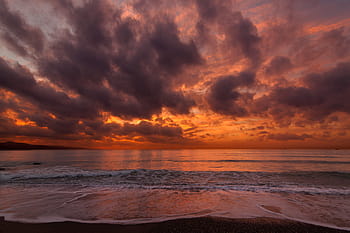 Ozean Wellen, grau, wolkig, Himmel, Strand, Kumulus, Wolken, golden, Stunde, Meer, Ozean