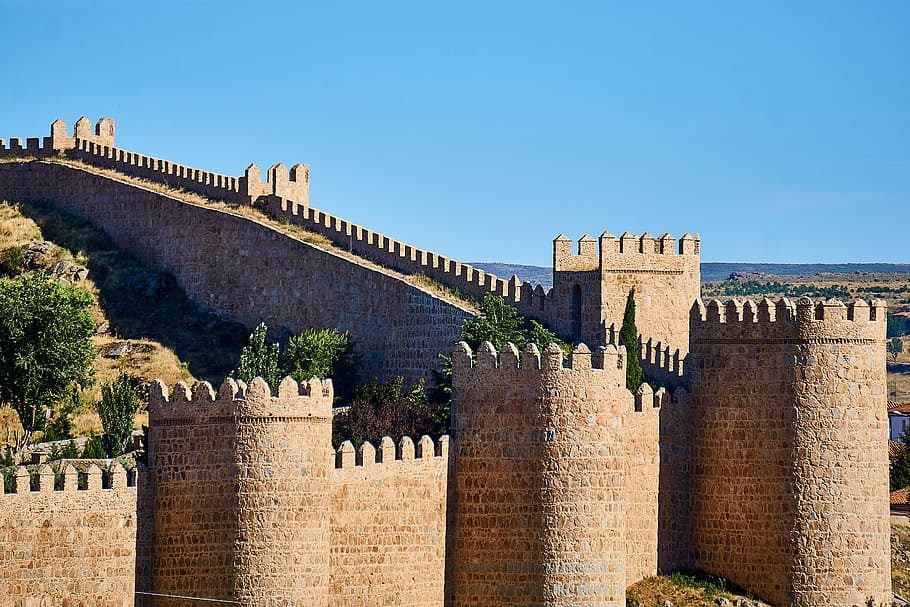 brown, concrete, castle, clear, blue, sky, daytime, spain, avila, unesco world heritage site, historically