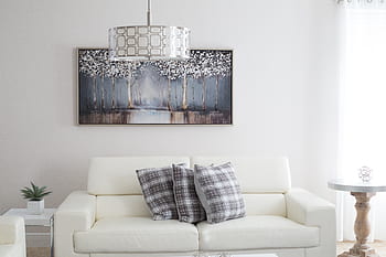 interior, design, furniture, couch, sofa, lamp, table, plant, painting, minimal, white