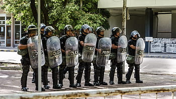 policemen, standing, pavement, Police, Protest, Shields, Riot, uniform, police force, security, military uniform