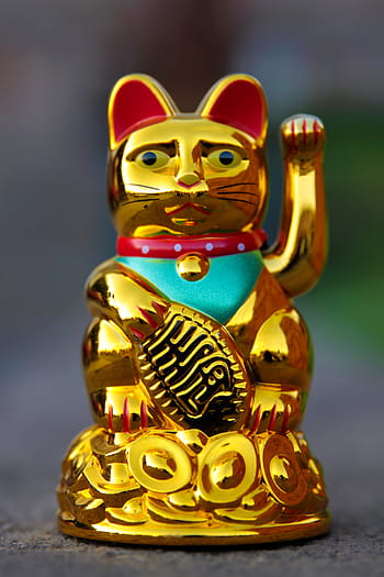 shallow, focus photography, Maneki Neko, Waving Cat, Manekineko, wave, lucky charm, japanese, cat, figure, asia