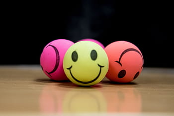 selective, focus photography, four, smiley balls, smile, smiley, ball, stress ball, happy, face, character