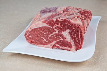 raw, meat, white, ceramic, plate, entrecote, beef, benefit from, steak, grain, depended