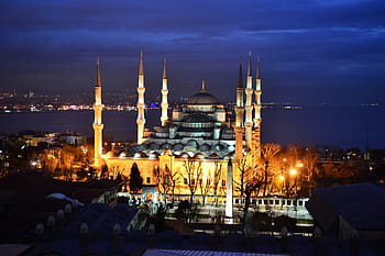 letecký, fotografování, kostel, velký, tělo, voda, letecké snímkování, tělo z vody, Istanbul, turečtina, cami