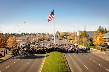 vlag van de stad, federaal, Washington, toewijding, downtown, vlag, veteranen manier, federale manier, Washington, federale manier, foto's, publiek domein