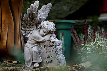 figurina di cherubino, rosso, fiori, angelo, figura d'angelo, Ali d'angelo, tutte le anime, l'incantesimo della tomba, tutti i santi, tomba di angeli, lutto