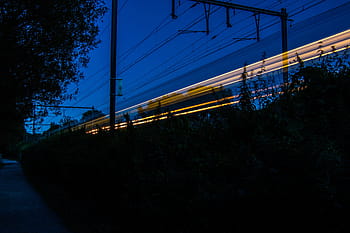 photographie accélérée, jaune, train léger, nuit, longue, exposition, voiture, transport, la photographie, longue exposition, foncé