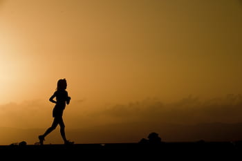 silhouette, woman, running, golden, hour, runner, female, sunset, twilight, dusk, long distance