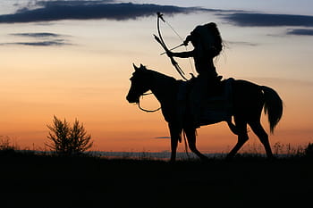 silhouette photo, man, riding, horse, golden, hour, indian, western, the horse, apache, chief