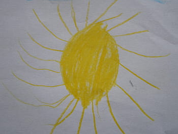 sun, children drawing, character development, yellow, sunny, summer, spring, hell, bright, child, kindergarten