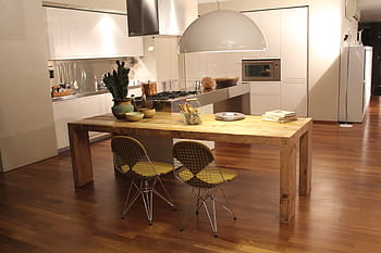 rectangular, brown, wooden, dining table, set, kitchen, house, interior, furniture, cook, chairs