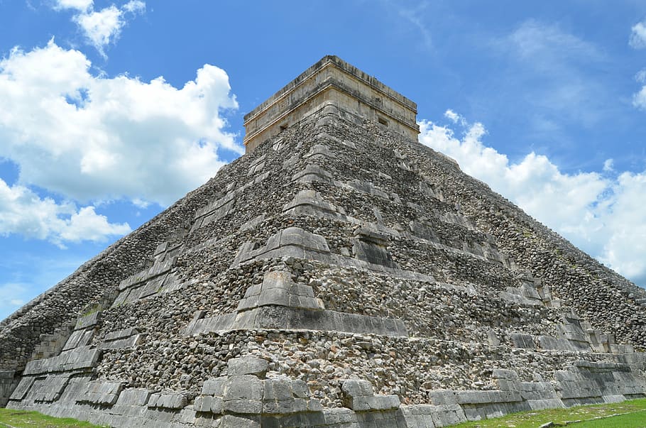 hnědý, šedá, beton, pyramida, bílý, zataženo, nebe, mayan, Mexiko, Dějiny, mrak - nebe