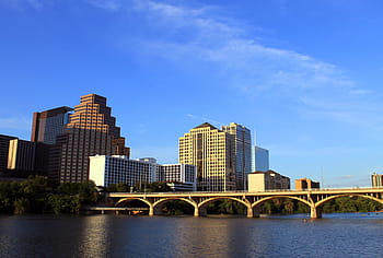 austin, texas, tx, city, skyline, buildings, bridge, lake, lady bird lake, congress avenue bridge