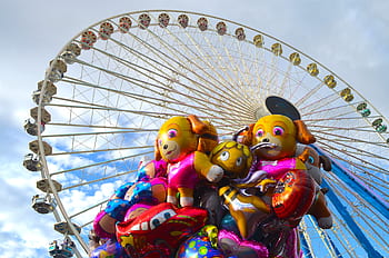 ballons, balloons, ferris wheel, ride, festival, fair, folk festival, sky, fun