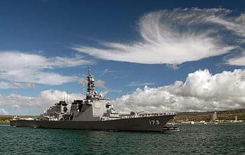 bianca, barca, nuvoloso, cielo, distruttore, nave da guerra, Pearl Harbor, nave, giapponese, js congo, ddg 173