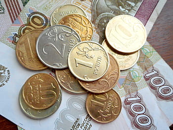mynt, valuta, pengar, bagatell, finanser, valuta, pengar, ryska, rubel, sedlar, kontanter, näve