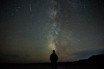 man, top, mountain, person, standing, looking, stars, galaxy, space, astronomy, sky