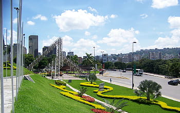 travnaté hřiště, ulice, měst, caracas, venezuela, caracas, venezuela, venku, městské scény, nebe, architektura, tráva