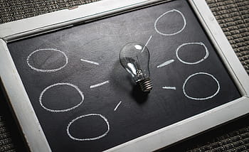 clear, glass filament bulb, blackboard, idea, innovation, imagination, mindmap, brainstorm, inspiration, light bulb, lightbulb