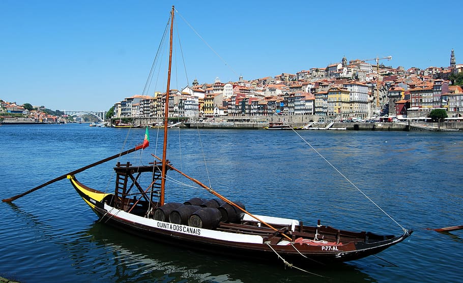 loď, starověké, oporto, Portugalsko, řeka, víno, doprava, botti, hlaveň