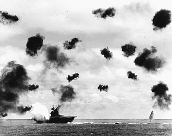 hit, battle, midway, USS Yorktown, being hit, Torpedo, World War II, battle of Midway, photos, public domain, vintage