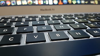 turned-on macbook air, computer, laptop, desktop, letters, keyboard, macbook, apple, icon, taskbar, iphone,	electronics