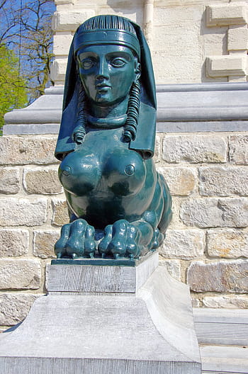 Lille, Statue, sphynge, pont napoleon, bronze, egypt, sphynx female, enigma, brick wall, sculpture, building exterior