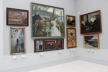assorted, framed, paintings, white, wall, white wall, painting, picture gallery, works of art, hanging pictures, «artist painter