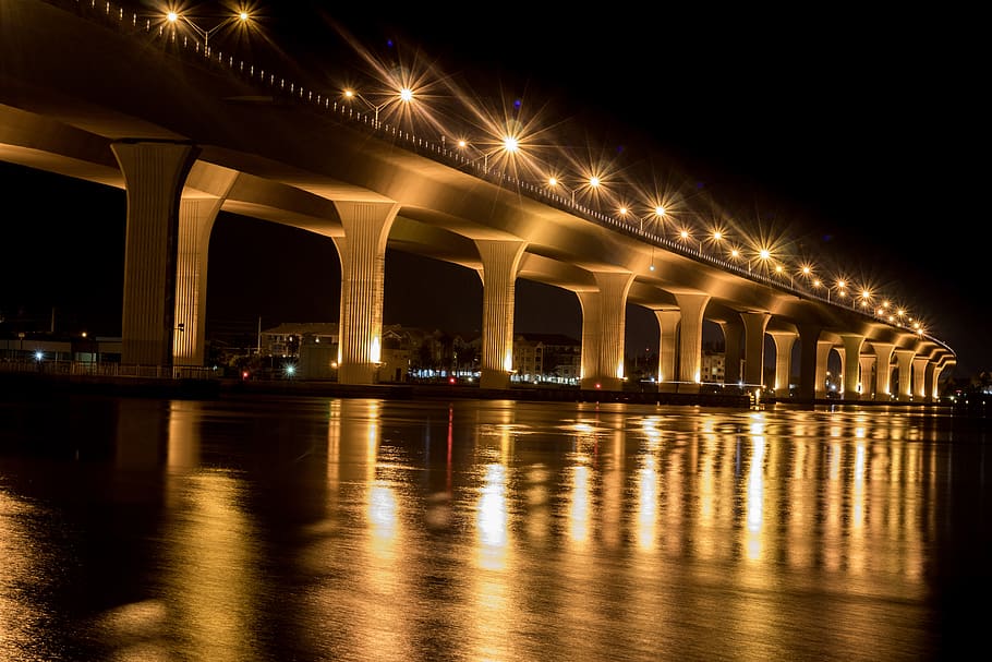 stuart, 80d, canon, bridge, nighttime, water, night, architecture, landmark, colorful, illuminated
