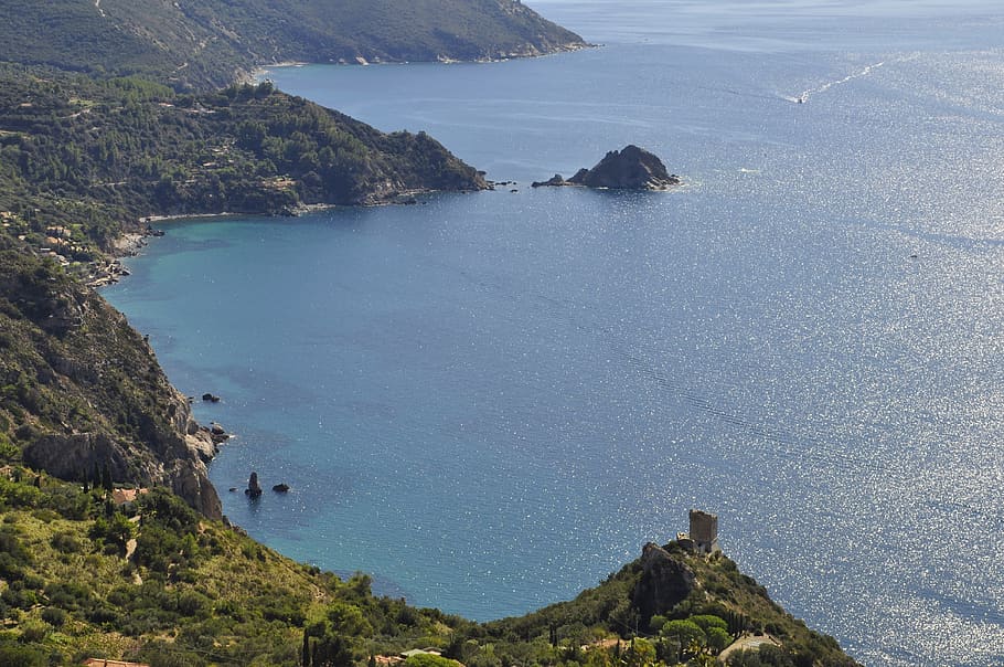 tuscany, riva, beach, costa, waves, sea, rocky, castle