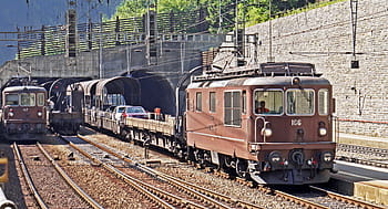 hnědý, vlak, tunner, švýcarsko, tunel lötschberg, Jižní strana, auto nalodění, goppenstein, valais, kantonu berne, bls