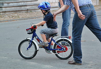chlapec, jezdectví, kolo, muž, tlačení, jízdní kolo, dítě, na stisknutí, Učit se, cyklistika, cvičení